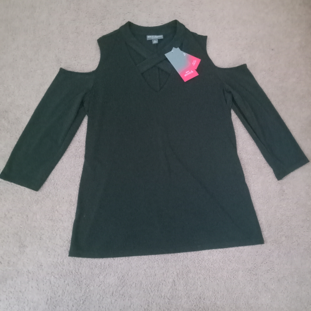 NWT Bold Elements Black Cold Shoulder Blouse Sz L… - image 1